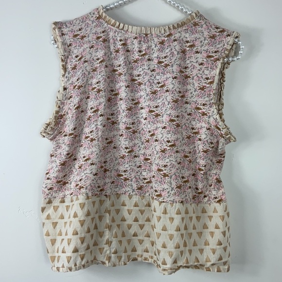 Lucky Brand Boho Cream Pink V Neck Mixed Media Sleeveless top Small - Picture 6 of 6